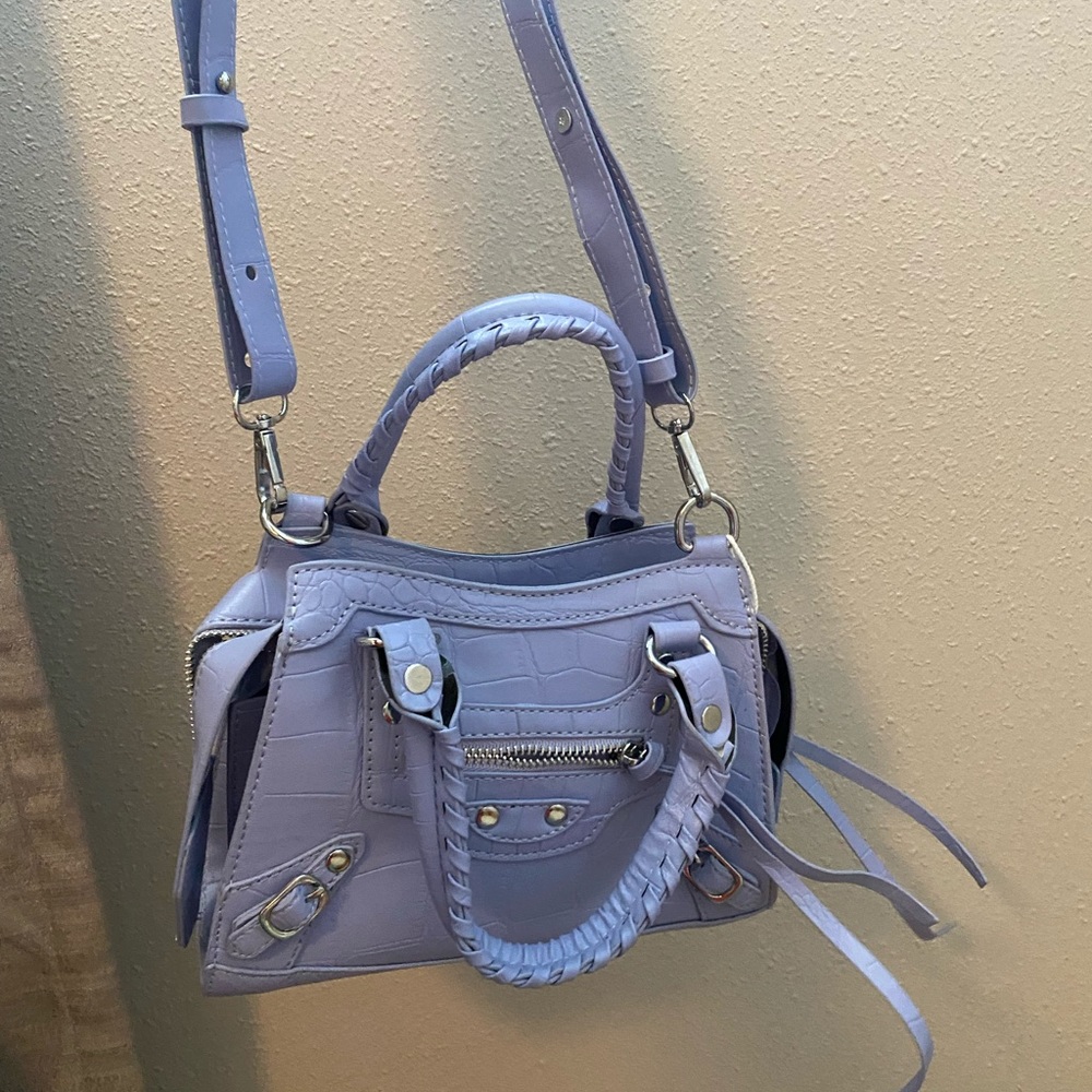 MINI TOTE BAG IN LILAC CROC PRINT FAUX LEATHER